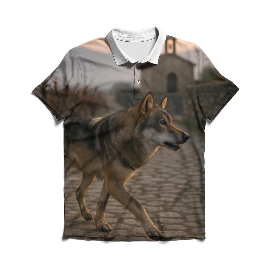 Iberian Wolf Threading A Dawn Vineyard Terraced Valley embroidered polo tops