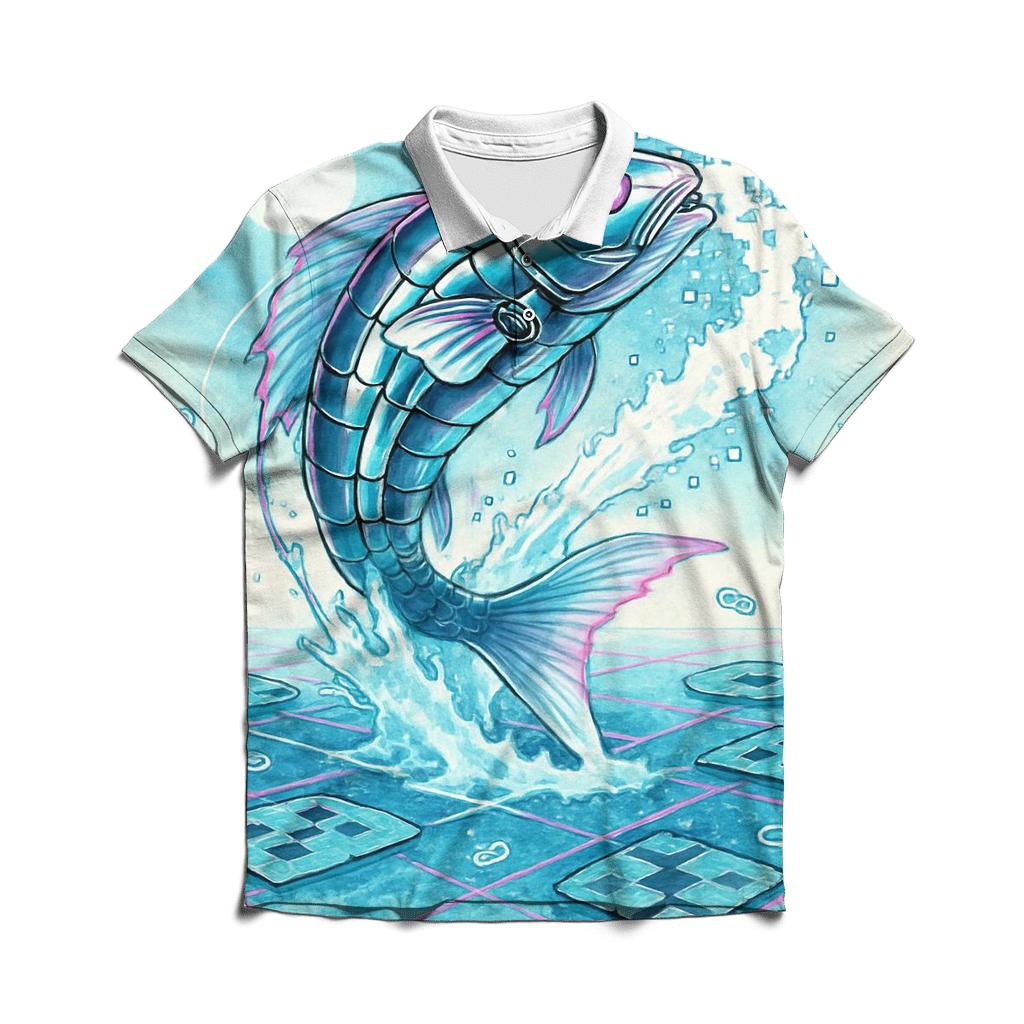 Clockwork Koi In A Pixel Pond casual sports polo shirts