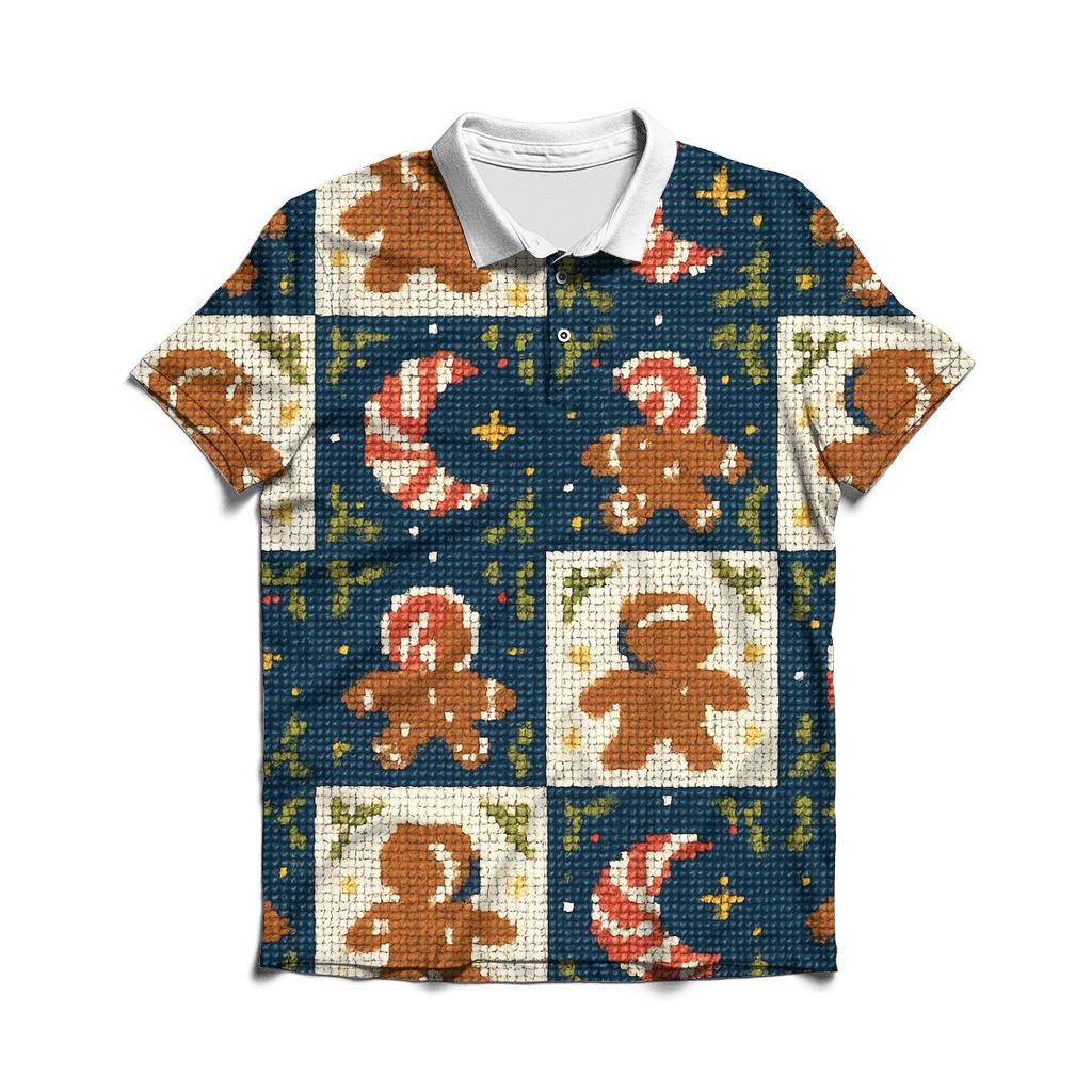 Gingerbread Astronaut Grid Parade Design classic pique polos