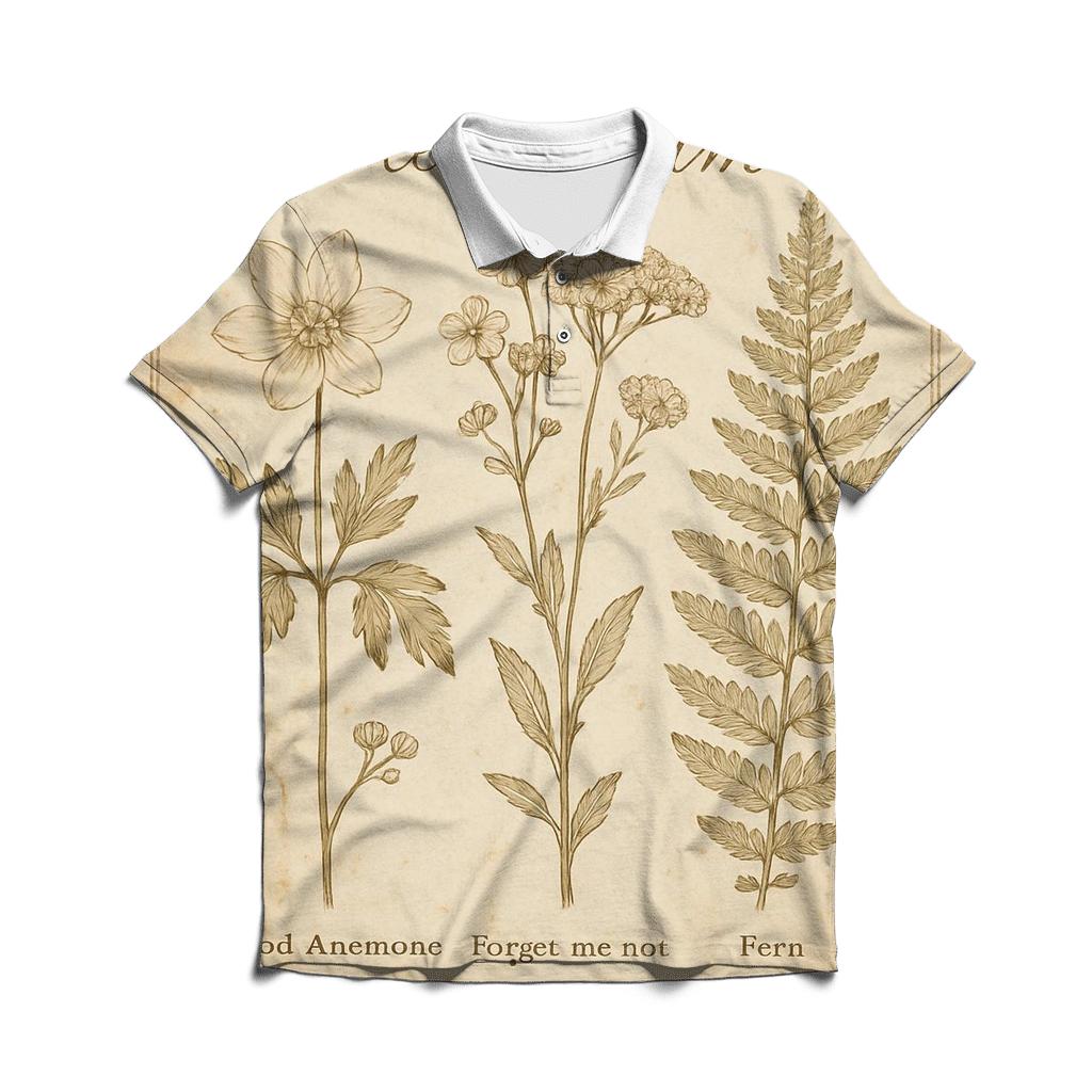 Sepia Botanical Herbarium Postcard With Distressed Stamp Border embroidered polo tops
