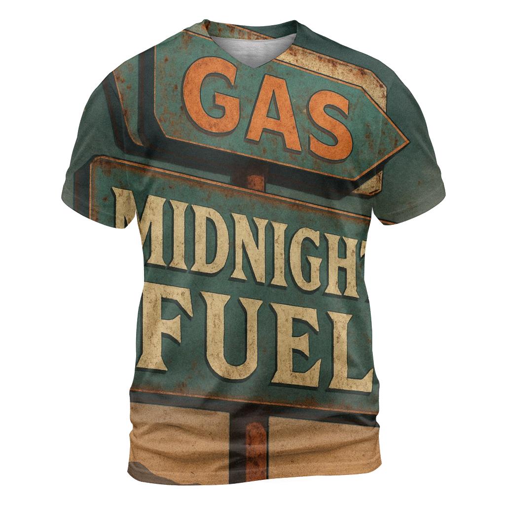 Weathered 1970s Gas Station Moonrise Sign artistic all-over print tops