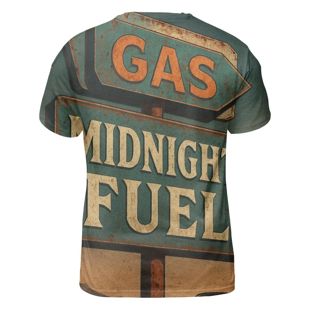 Weathered 1970s Gas Station Moonrise Sign artistic all-over print tops