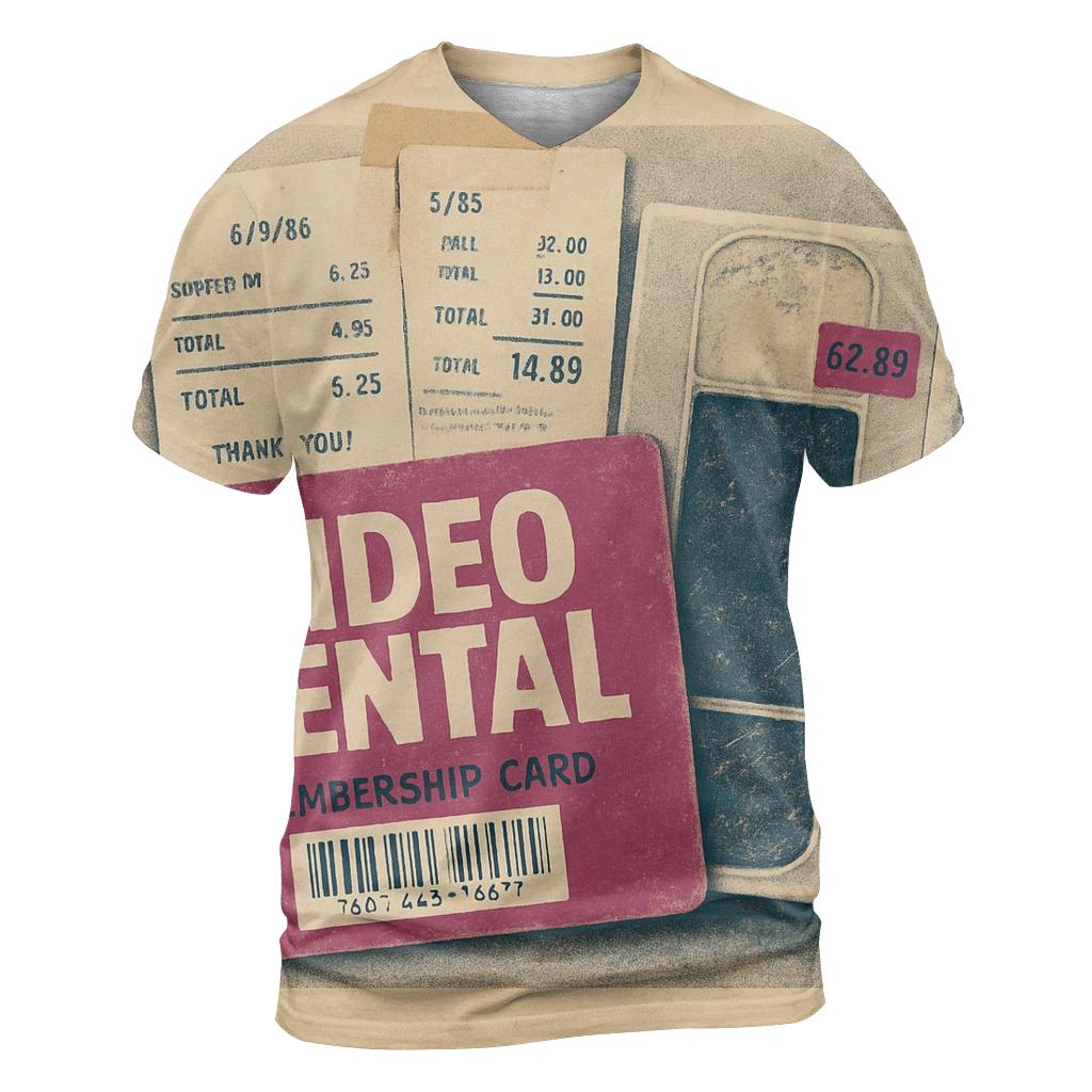 Faded 1980s Video Rental Membership Card Collage trendy printed shirt styles