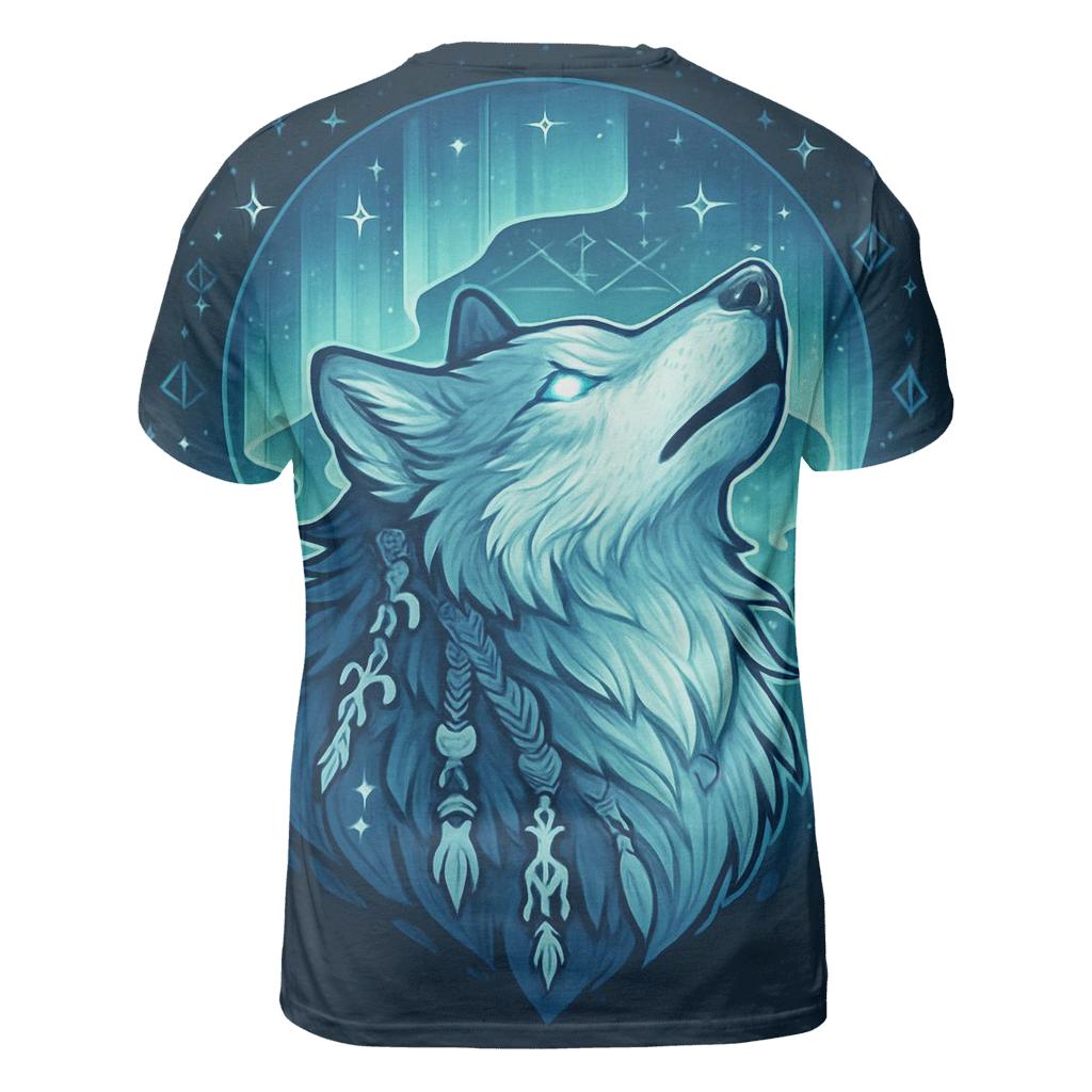 Aurora Bone Shaman Wolf vibrant all-over design tees