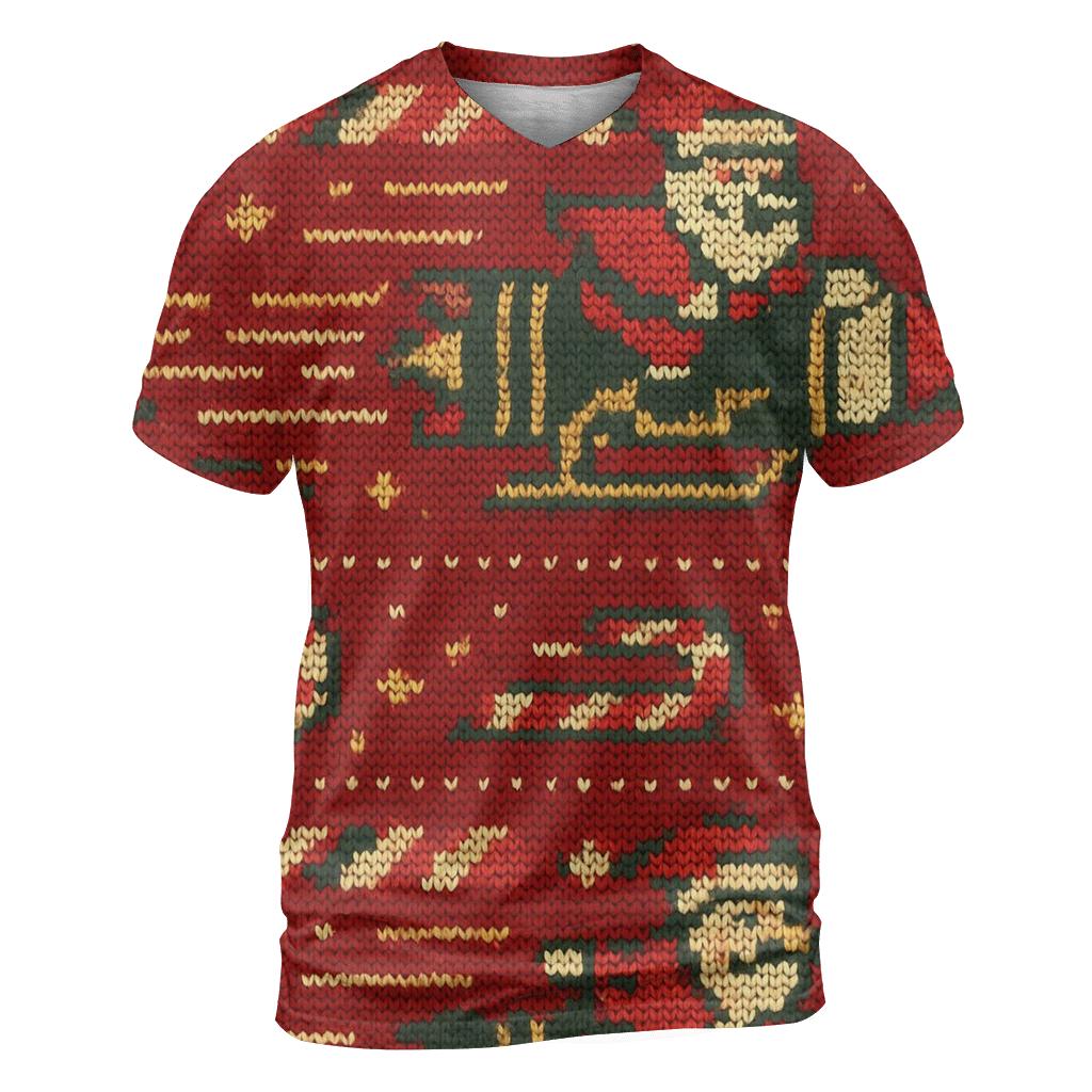 Santa Rocket Sleigh Stripework Design vibrant all-over design tees