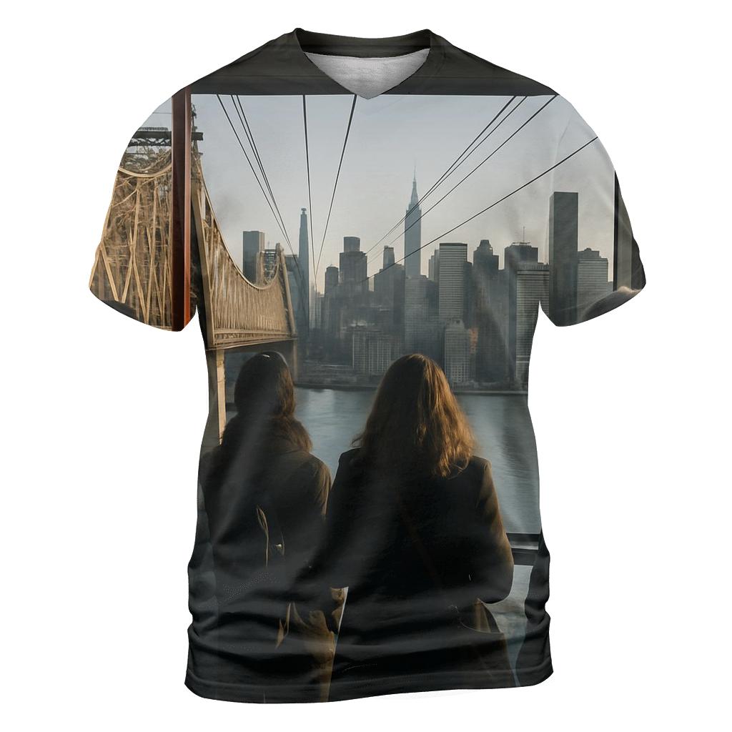 Roosevelt Island Tram Window Over The East River statement graphic shirts
