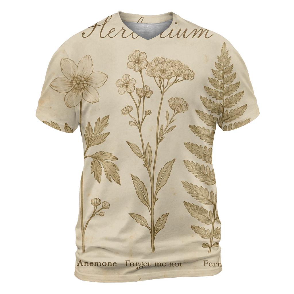 Sepia Botanical Herbarium Postcard With Distressed Stamp Border artistic all-over print tops