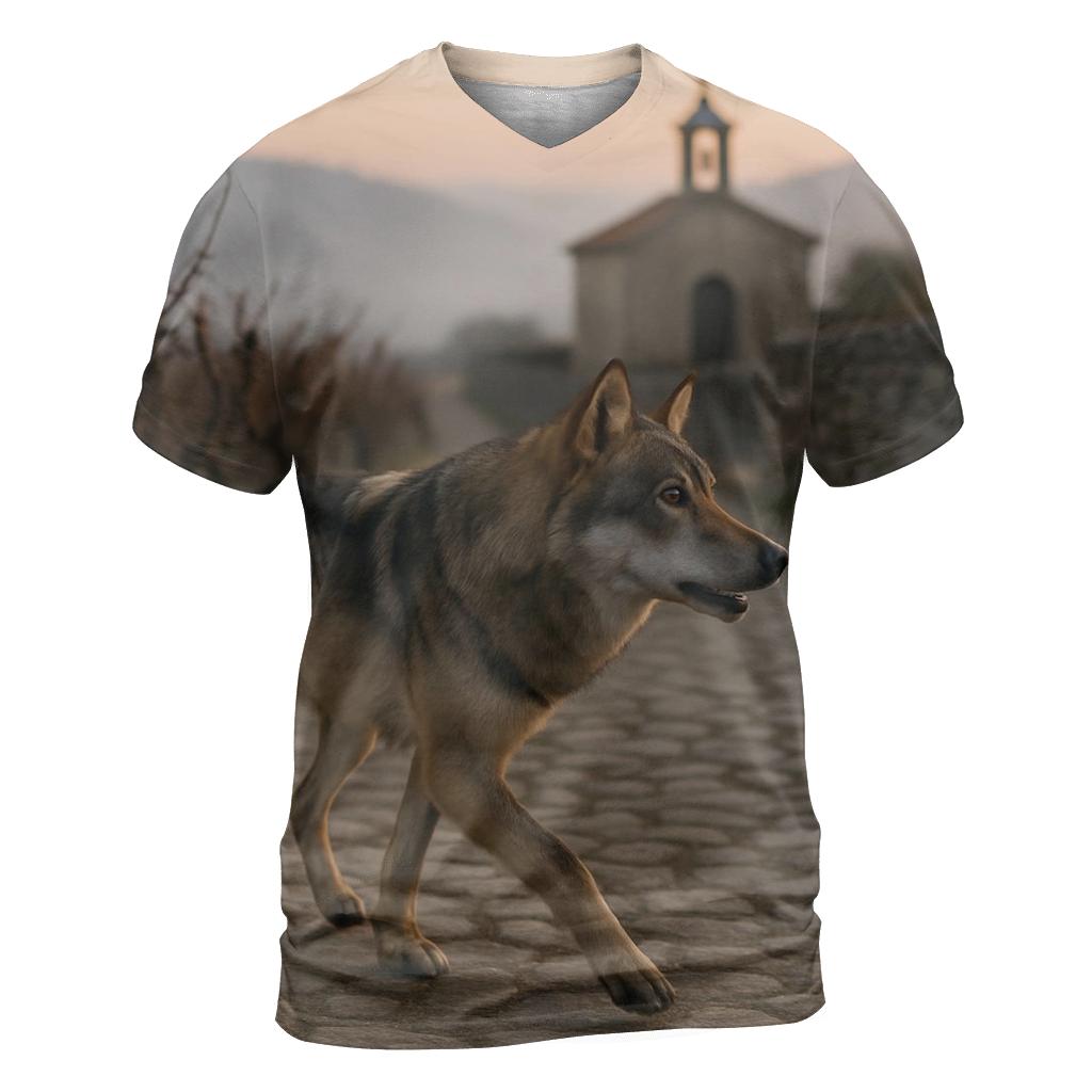 Iberian Wolf Threading A Dawn Vineyard Terraced Valley designer pattern shirts