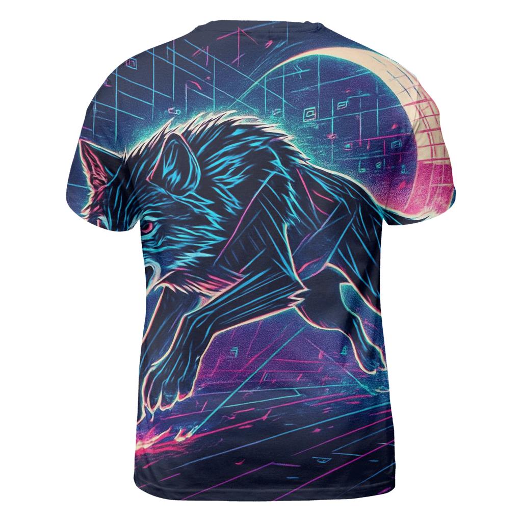 Neon Circuit Moonrunner Wolf creative print fashion shirts