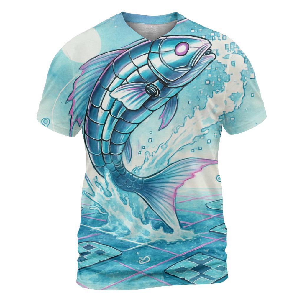 Clockwork Koi In A Pixel Pond creative print fashion shirts