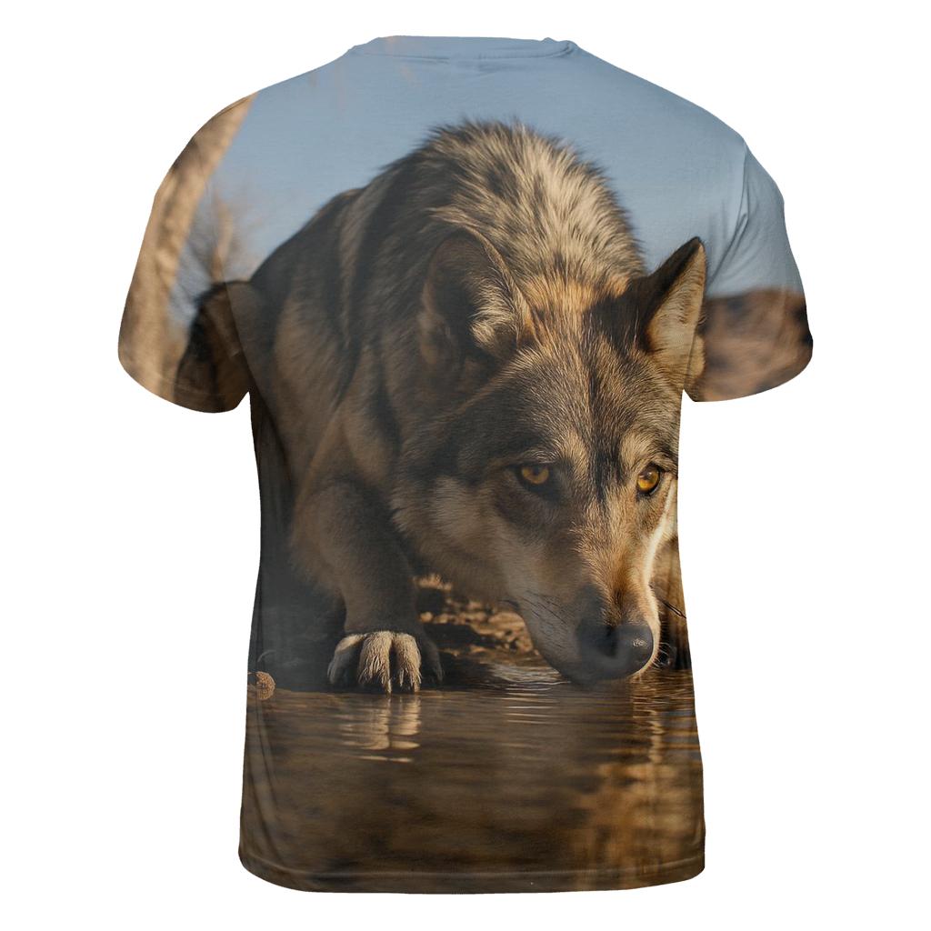 Mexican Gray Wolf Drinking At A Desert Borderland River Bend trendy printed shirt styles