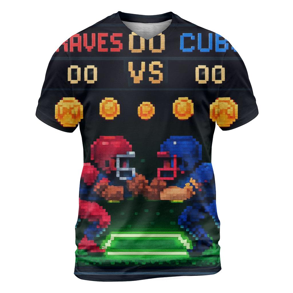 Retro Arcade Helmet Showdown vibrant all-over design tees