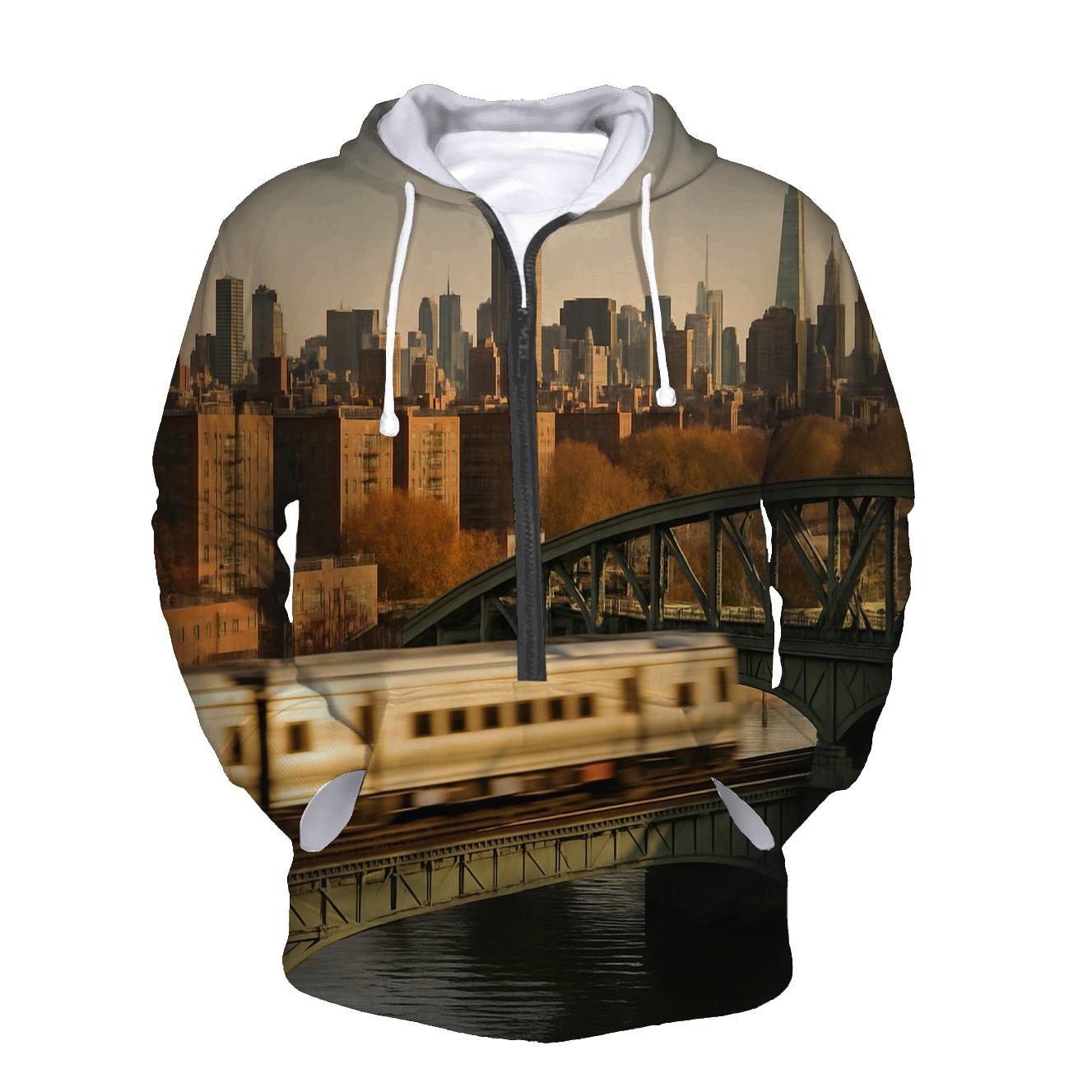 Harlem River Framing Midtown Towers printed hoodies