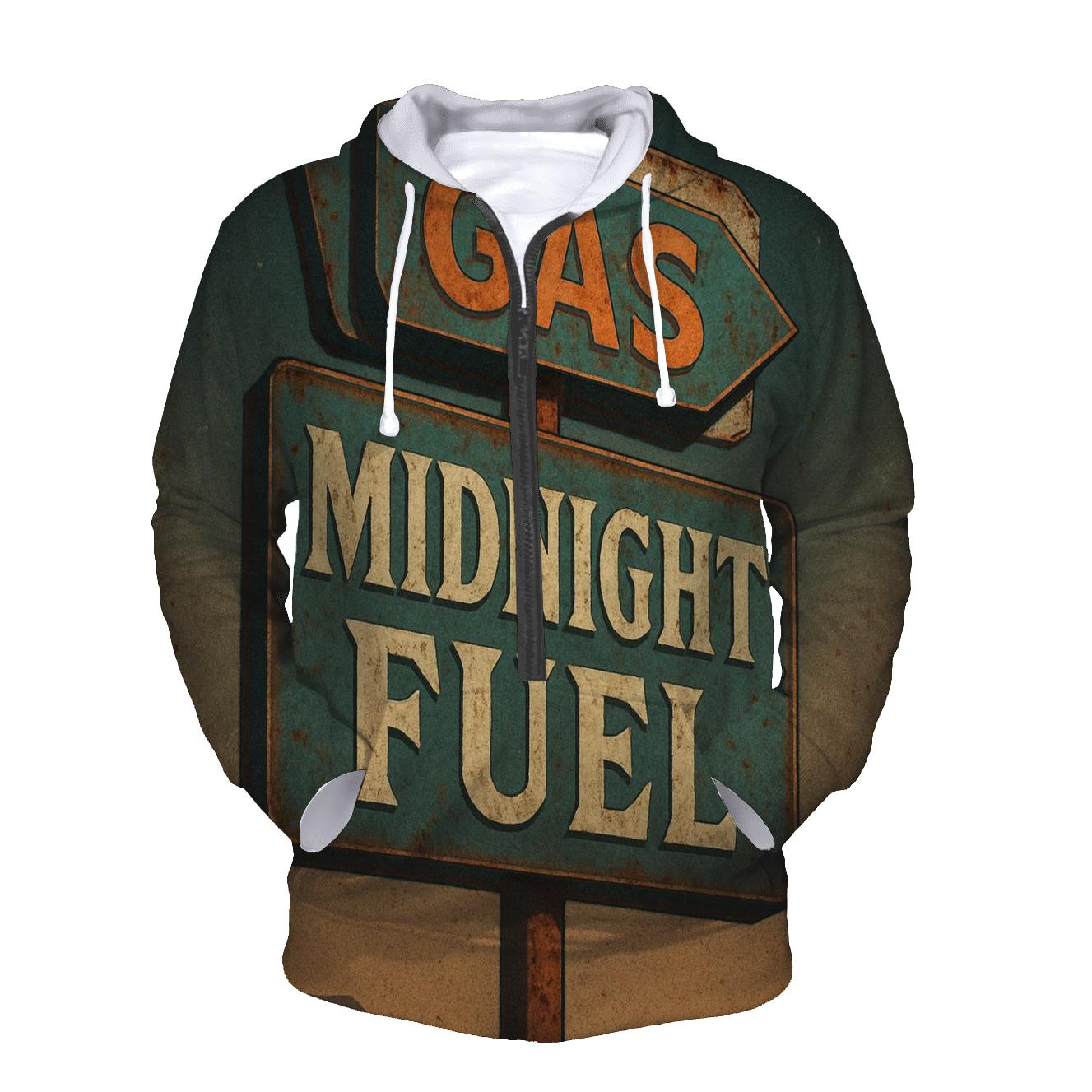 Weathered 1970s Gas Station Moonrise Sign hoodies fashion