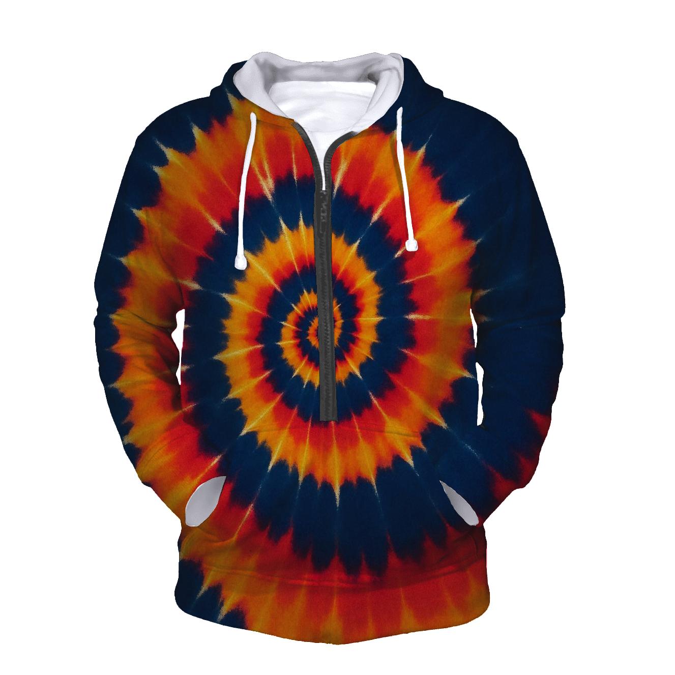 Solar Flare Spiral Overdye Whorl zip-up hoodies