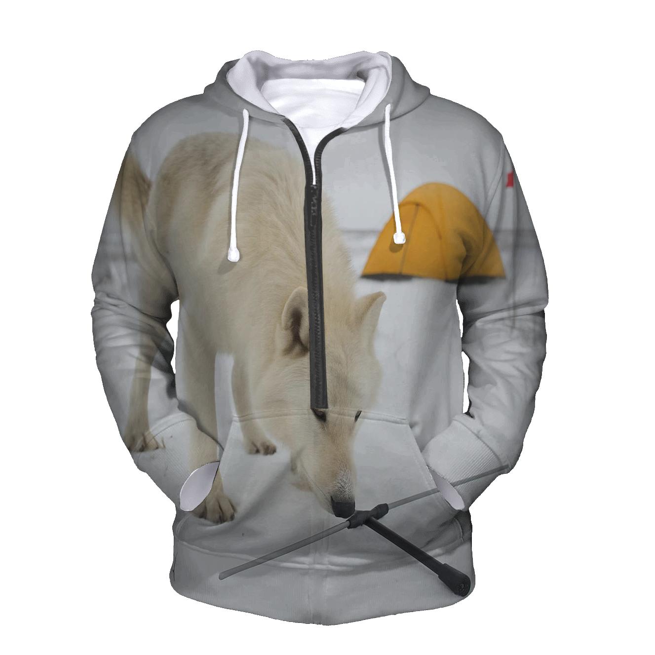 Arctic Wolf Research Collar Check At A Tundra Field Camp printed hoodies