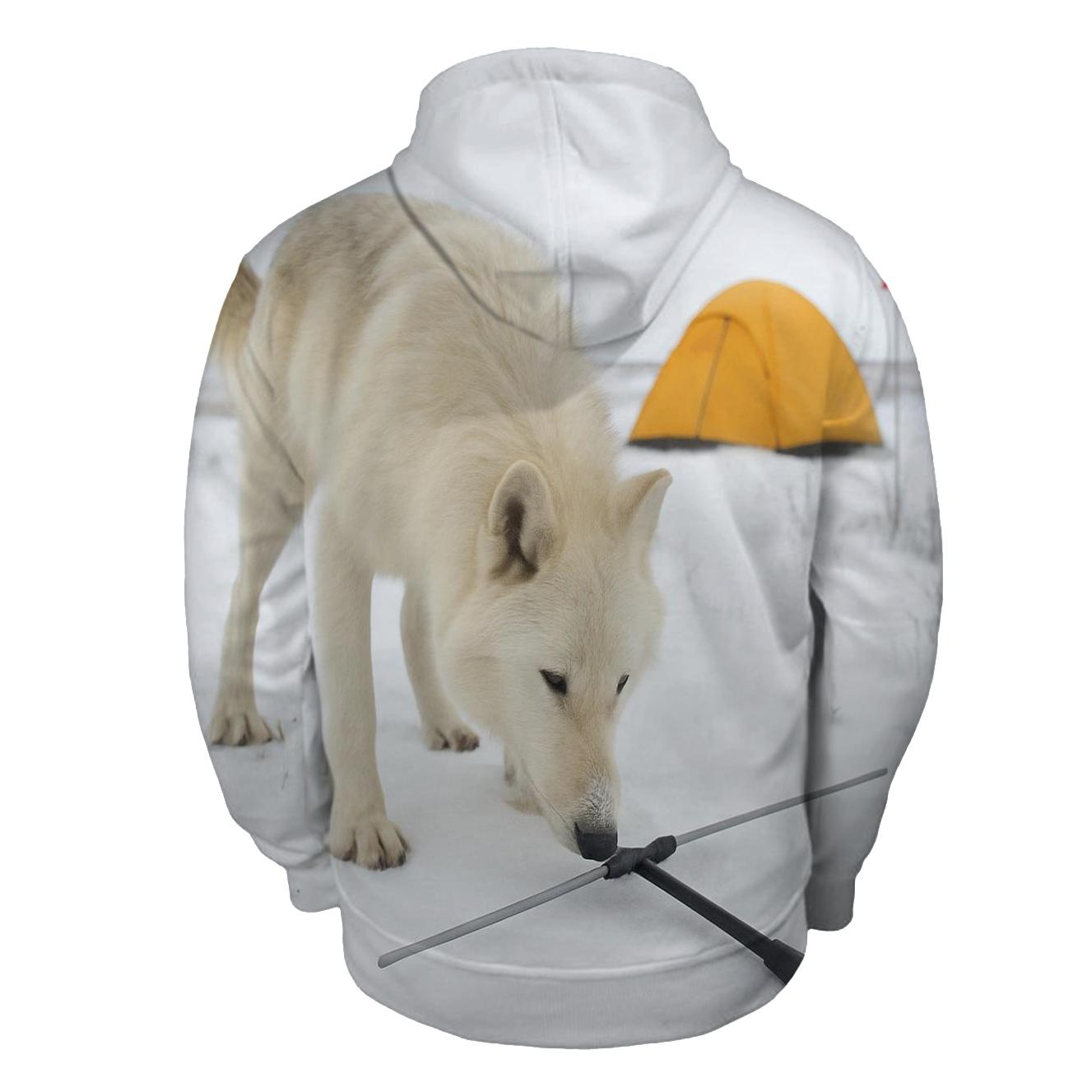 Arctic Wolf Research Collar Check At A Tundra Field Camp printed hoodies