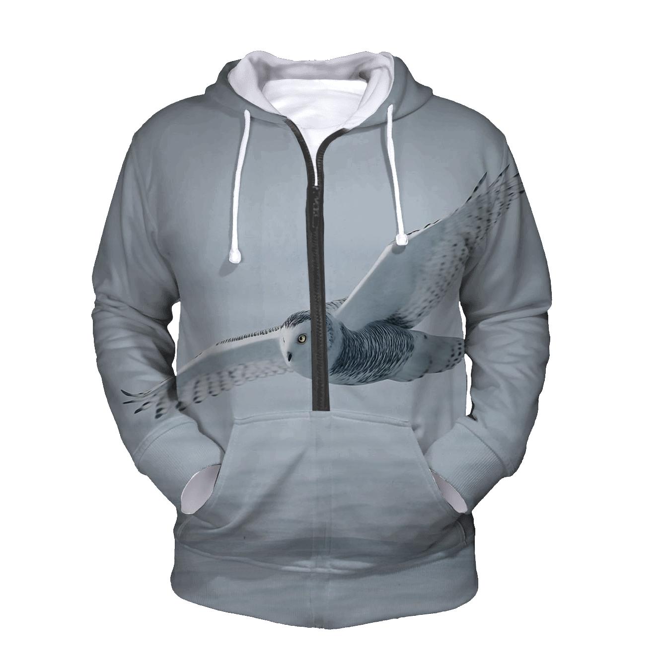 Frostline Forager Snowy Owl graphic hoodies