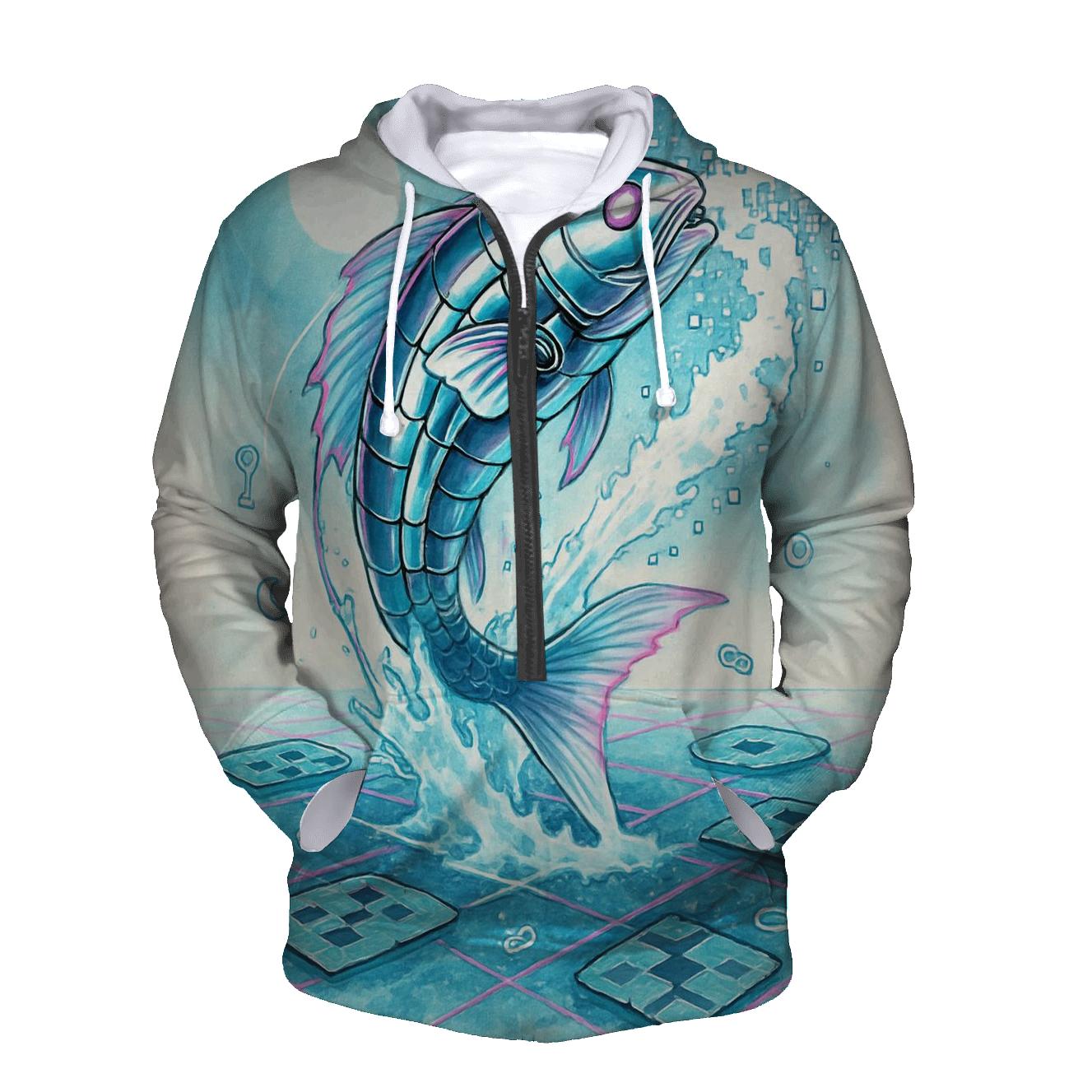 Clockwork Koi In A Pixel Pond printed hoodies