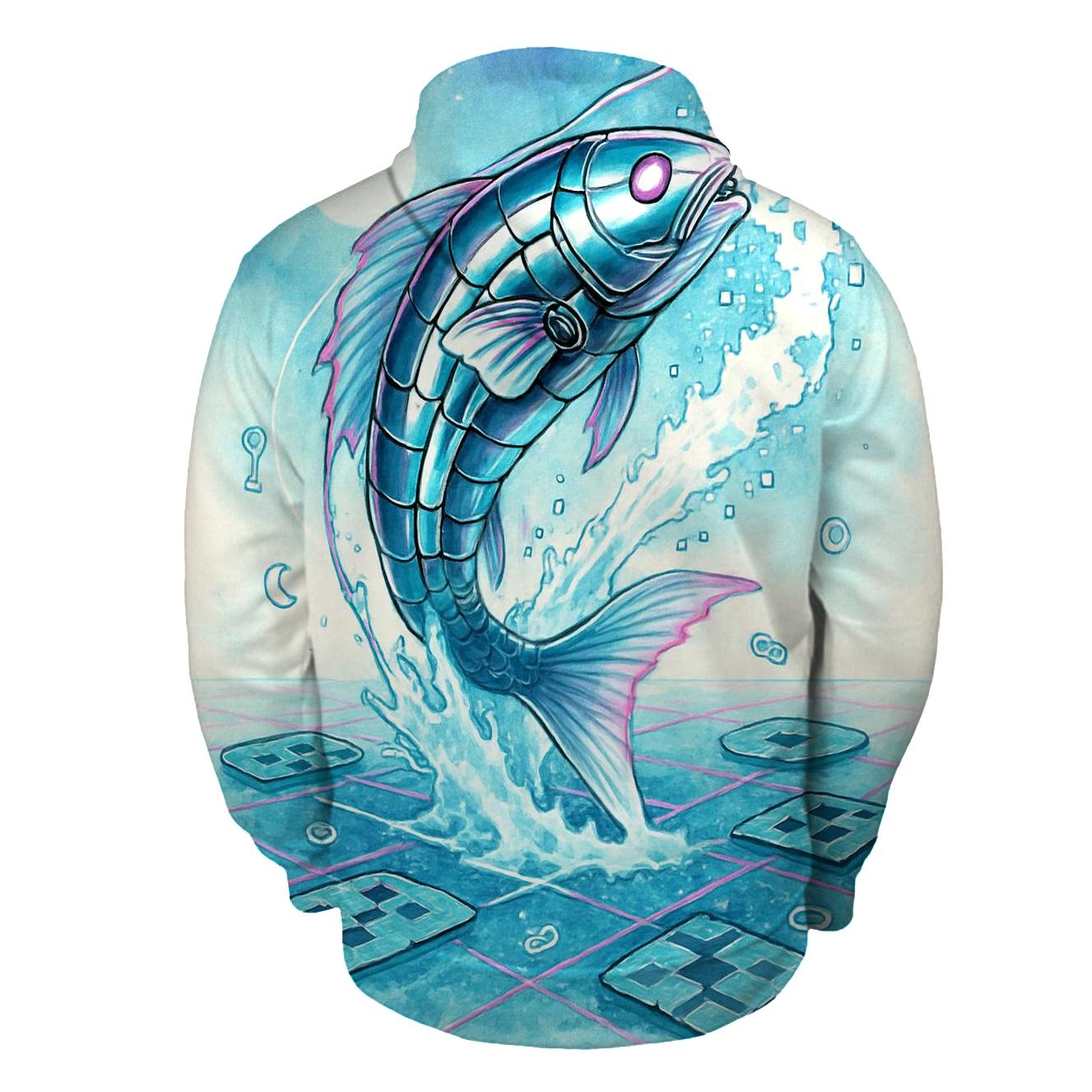 Clockwork Koi In A Pixel Pond printed hoodies