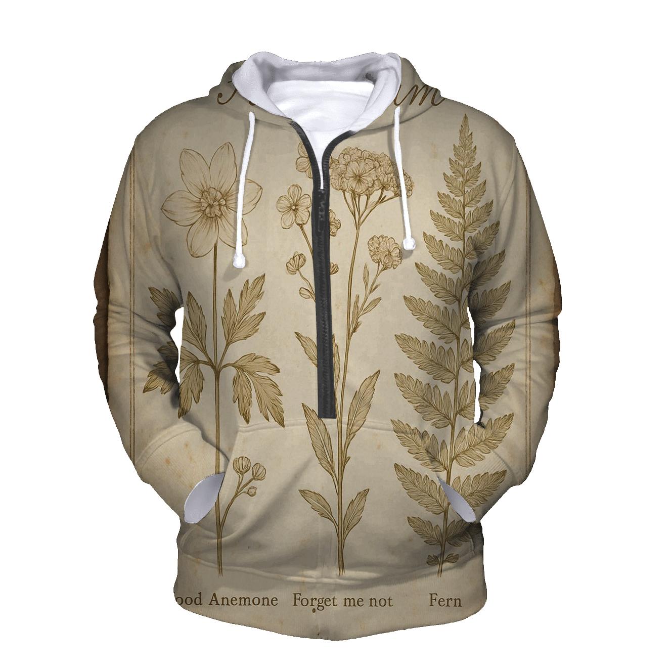 Sepia Botanical Herbarium Postcard With Distressed Stamp Border graphic hoodies