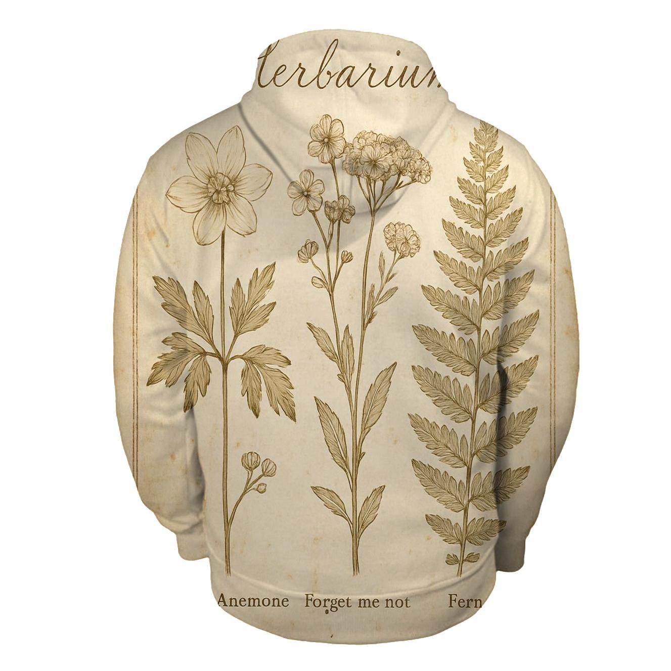 Sepia Botanical Herbarium Postcard With Distressed Stamp Border graphic hoodies