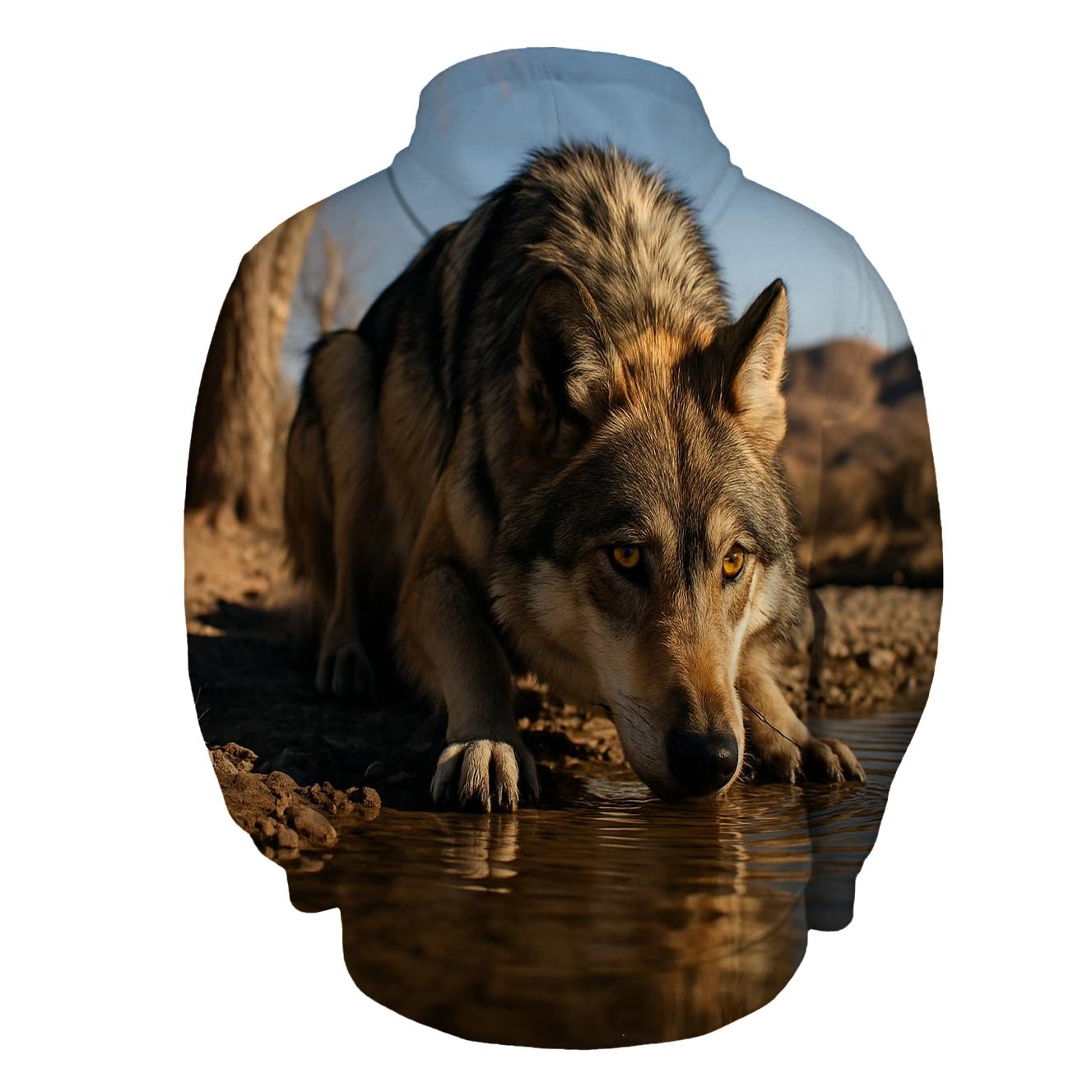 Mexican Gray Wolf Drinking At A Desert Borderland River Bend zip-up hoodies