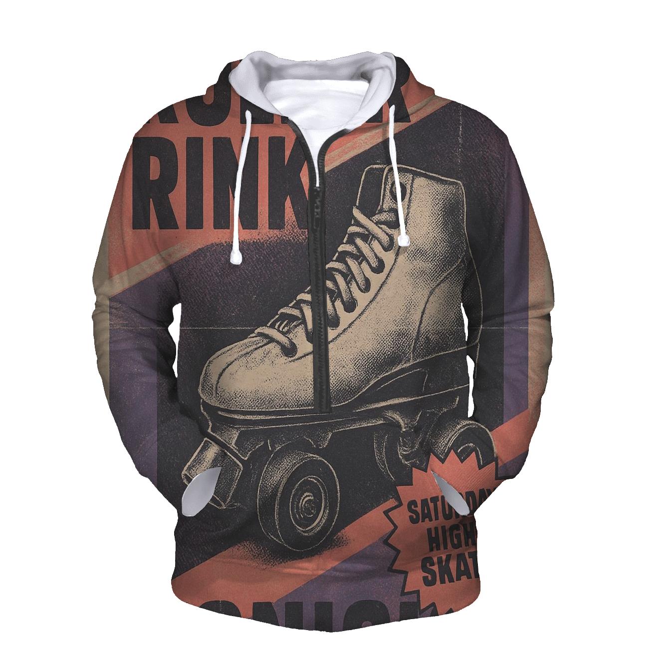 Retro 1990s Roller Rink Night Flyer With Neon Fade printed hoodies