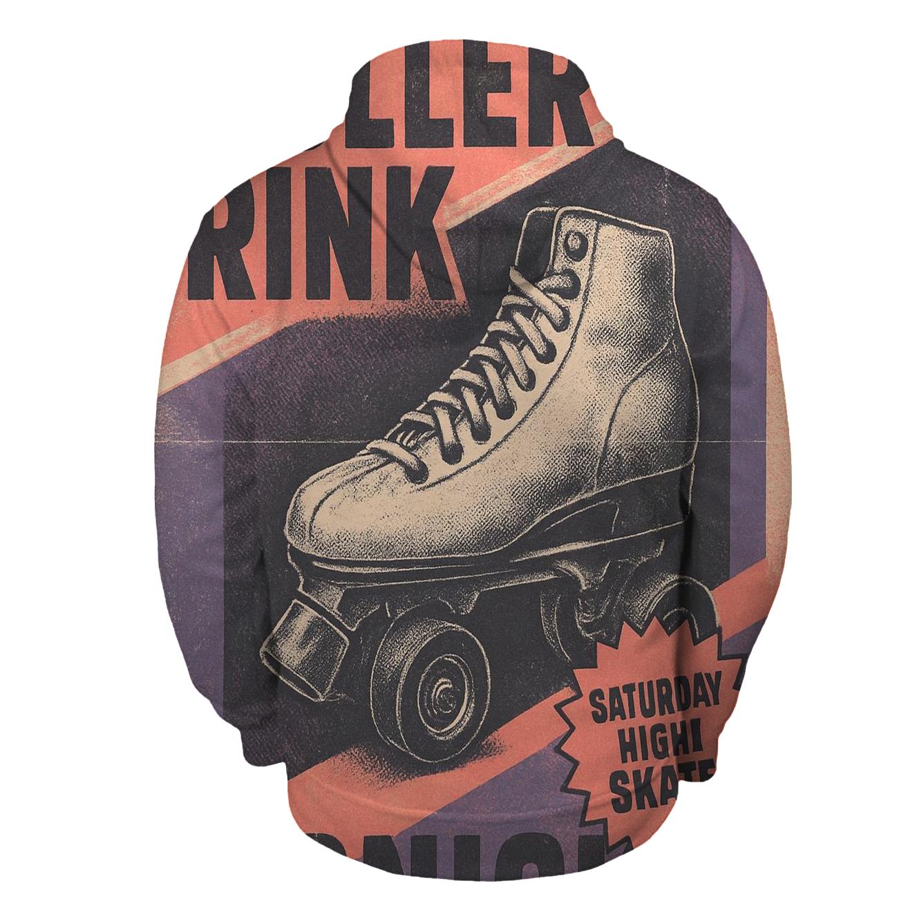 Retro 1990s Roller Rink Night Flyer With Neon Fade printed hoodies