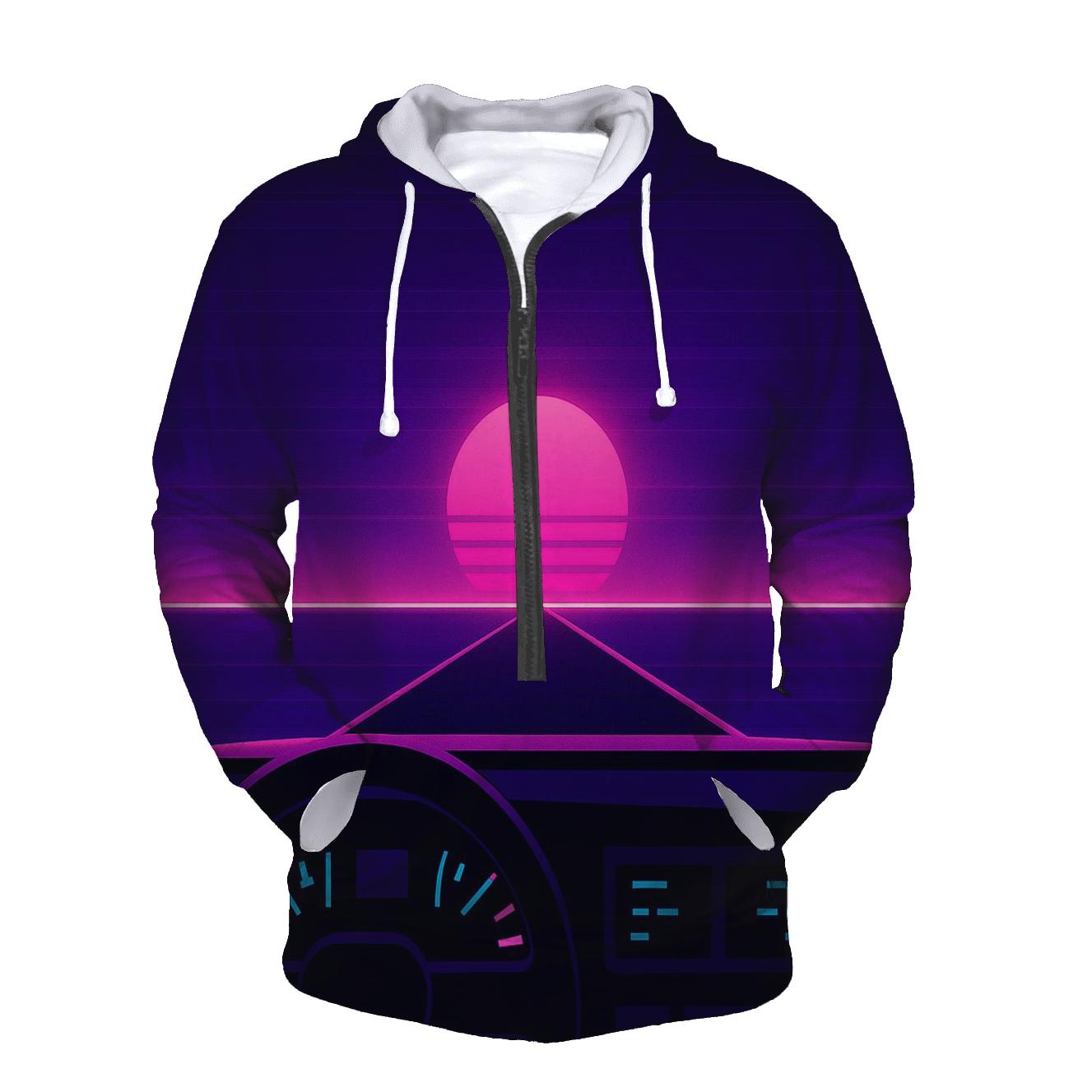 VHS Night Drive Dashboard zip-up hoodies
