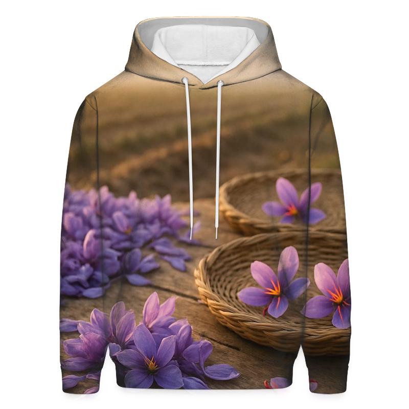 Saffron Crocus Harvest Trays In Autumn Field printed hoodies