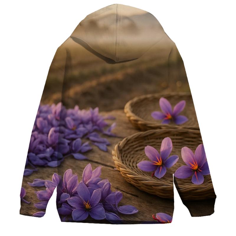 Saffron Crocus Harvest Trays In Autumn Field printed hoodies