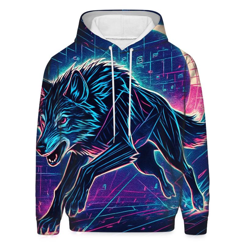 Neon Circuit Moonrunner Wolf lightweight hoodies