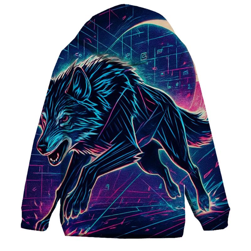 Neon Circuit Moonrunner Wolf lightweight hoodies