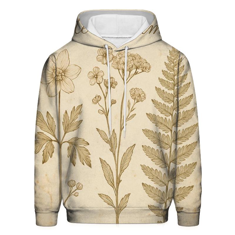 Sepia Botanical Herbarium Postcard With Distressed Stamp Border graphic hoodies