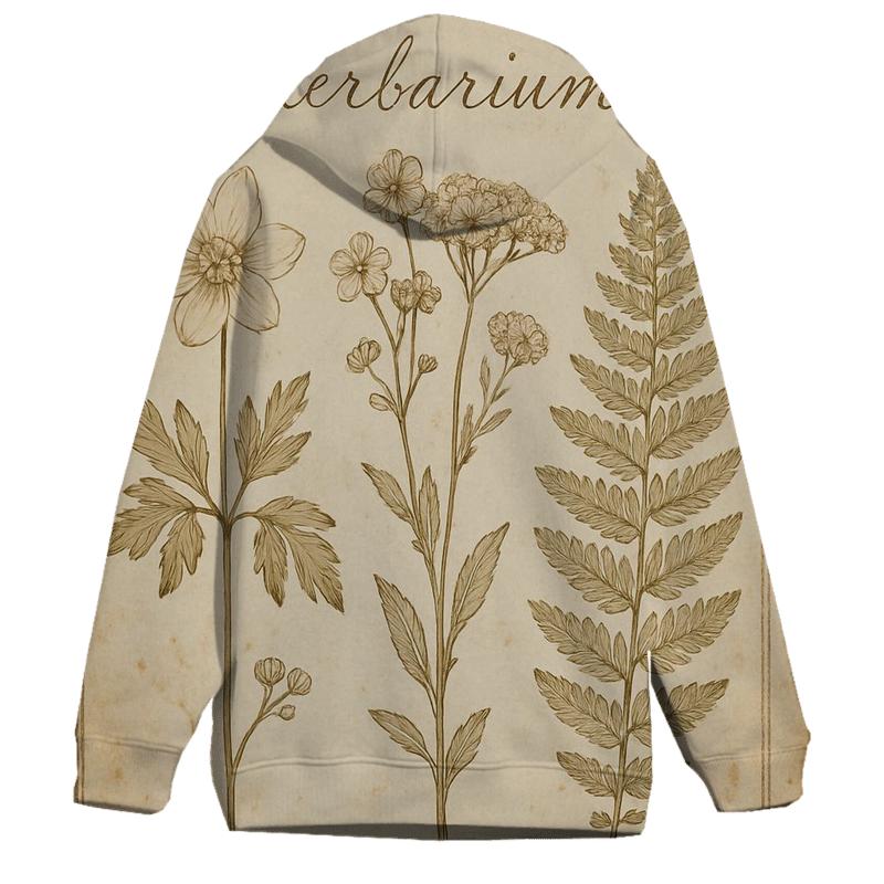 Sepia Botanical Herbarium Postcard With Distressed Stamp Border graphic hoodies