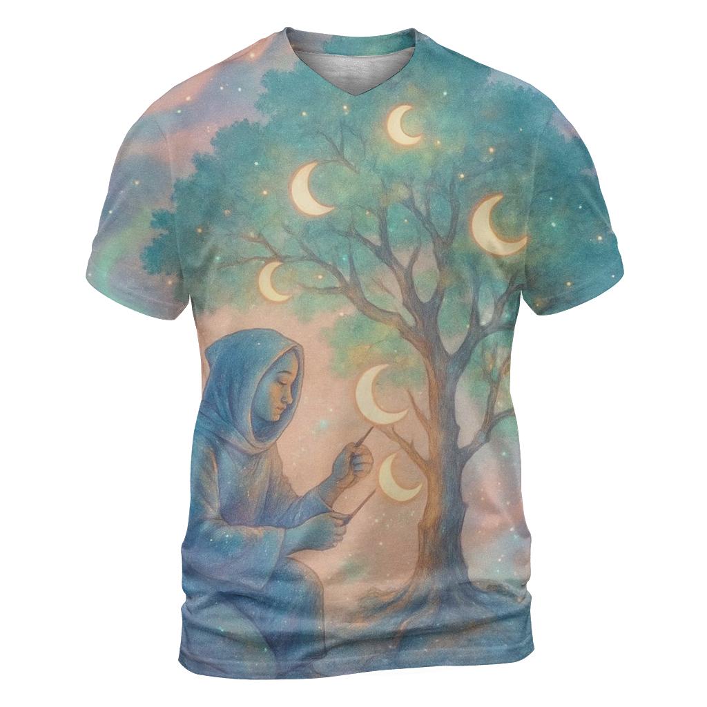 Moon Phase Orchard artistic all-over print tops