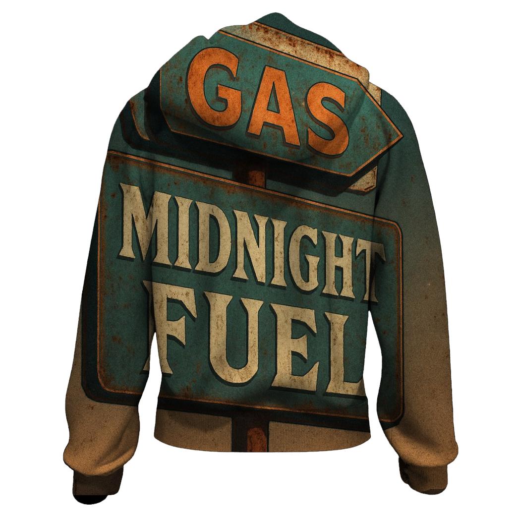 Weathered 1970s Gas Station Moonrise Sign hoodie trends