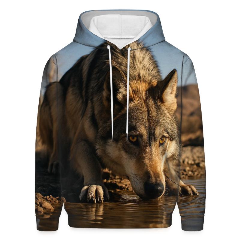 Mexican Gray Wolf Drinking At A Desert Borderland River Bend lightweight hoodies