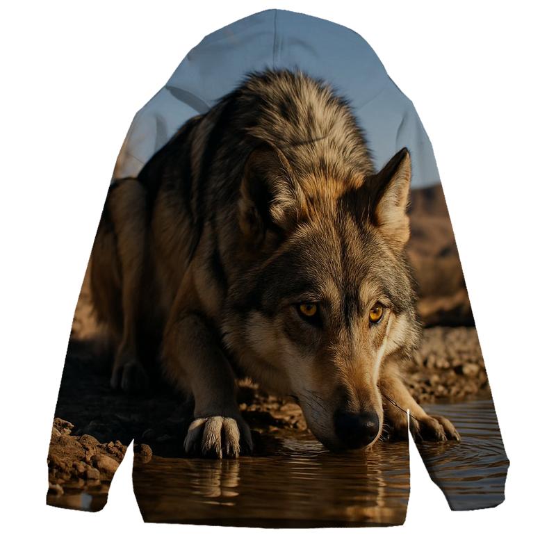 Mexican Gray Wolf Drinking At A Desert Borderland River Bend lightweight hoodies