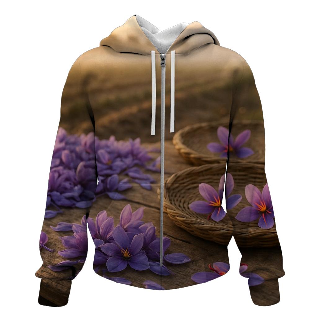 Saffron Crocus Harvest Trays In Autumn Field zip-up hoodies