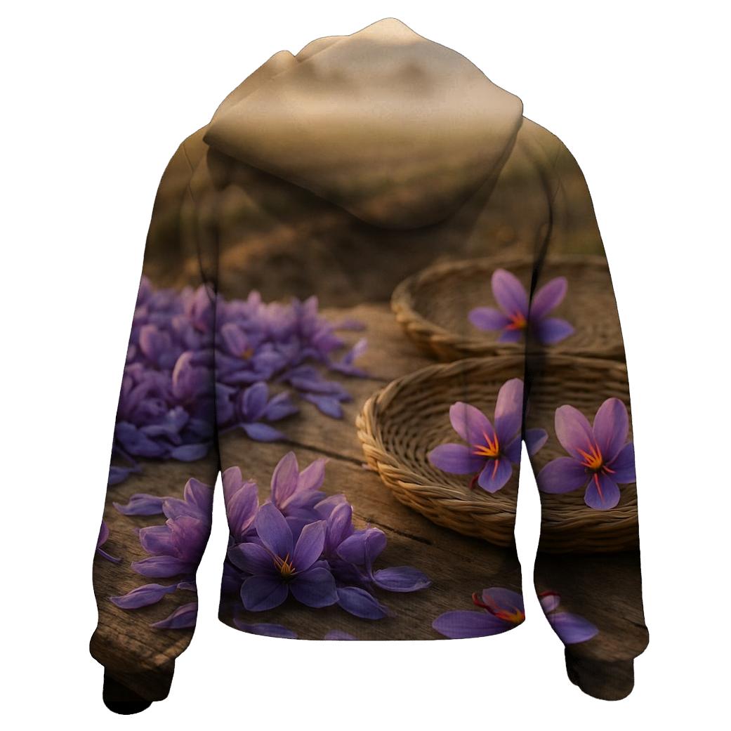 Saffron Crocus Harvest Trays In Autumn Field zip-up hoodies