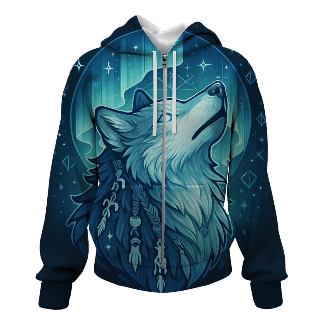 Aurora Bone Shaman Wolf lightweight hoodies