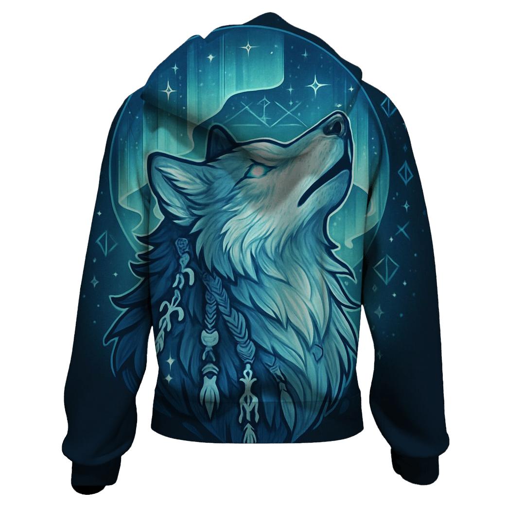 Aurora Bone Shaman Wolf lightweight hoodies