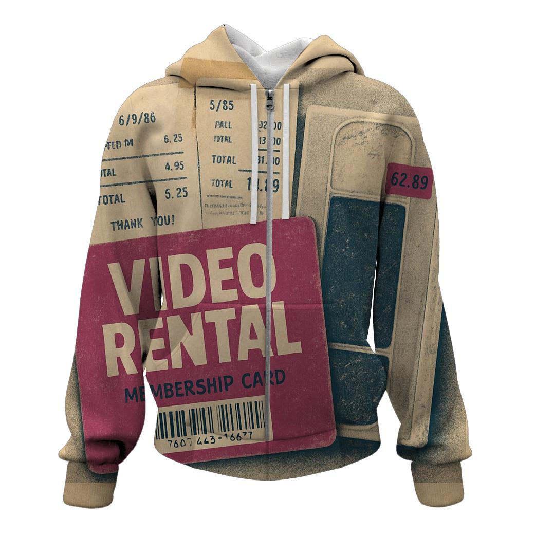 Faded 1980s Video Rental Membership Card Collage hoodie styles