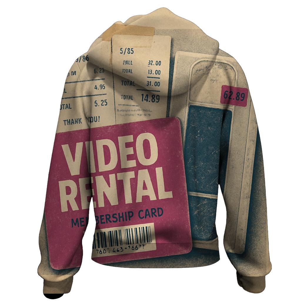 Faded 1980s Video Rental Membership Card Collage hoodie styles