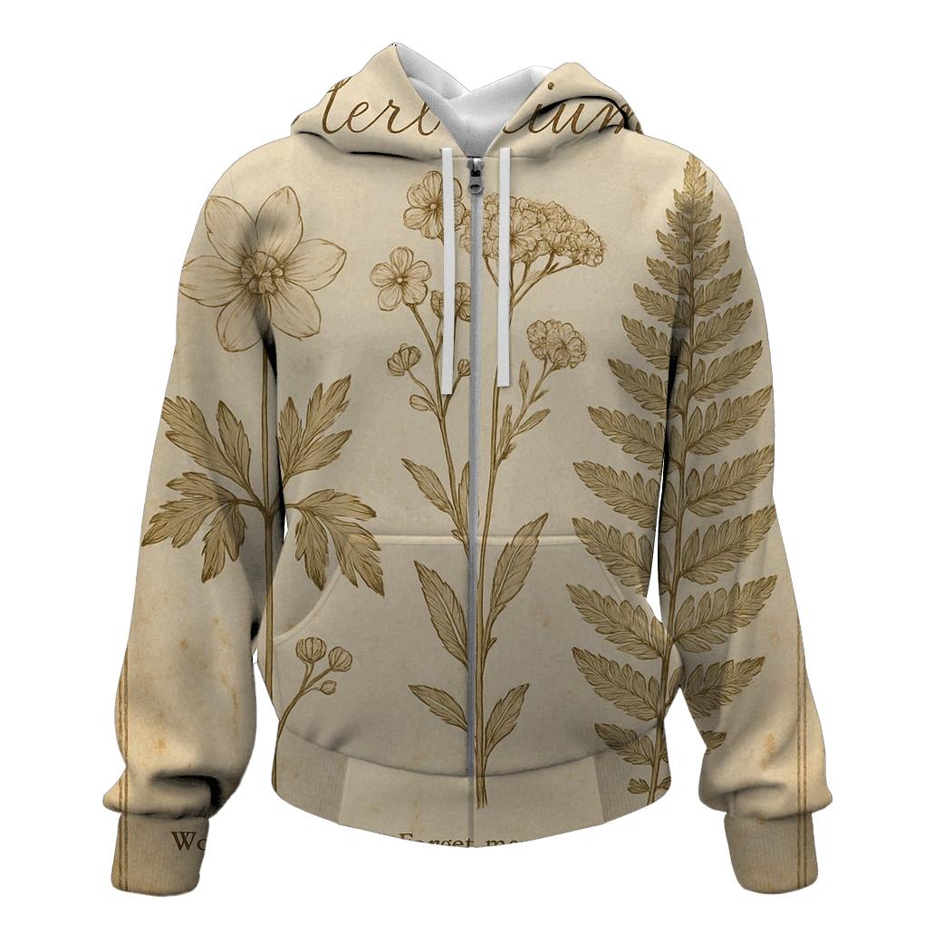 Sepia Botanical Herbarium Postcard With Distressed Stamp Border printed hoodies