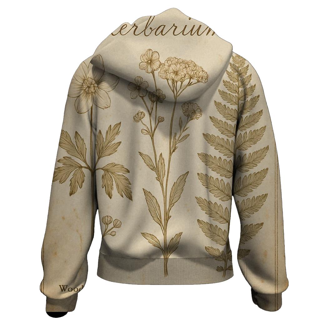 Sepia Botanical Herbarium Postcard With Distressed Stamp Border printed hoodies