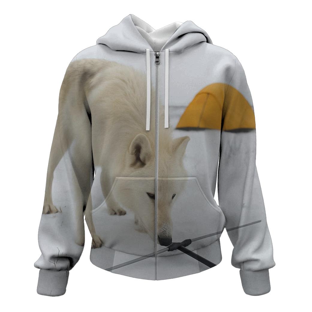 Arctic Wolf Research Collar Check At A Tundra Field Camp printed hoodies