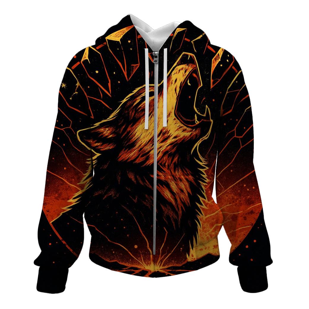 Volcanic Mirror Howl Wolf embroidered hoodies
